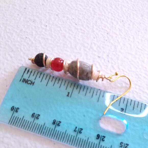 Mixed Gemstones ~ Wire Wrapped Scepter Earrings! Unique + Colorful Fall Danglers - Picture 5 of 6